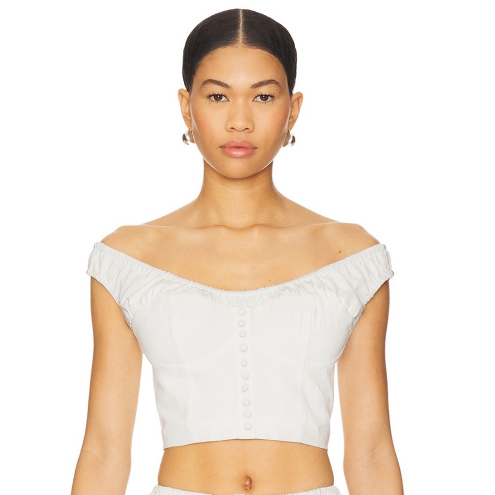 MAJORELLE White Smocked Sleeveless Crop Top